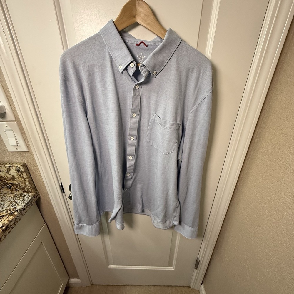 Western Rise Limitless Shirt Mens XXL Blue Merino Wool Blend Travel Button Down